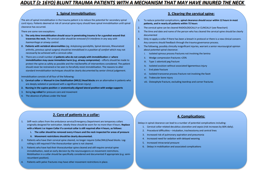 Adult blunt trauma patients with a mechanism that may have injured the neck.