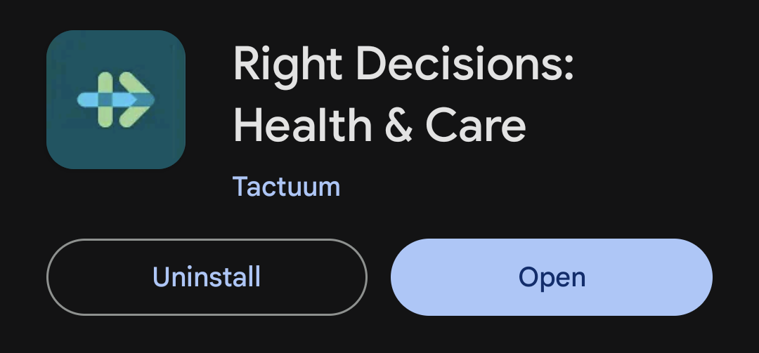 Screenshot of Right Decisions App download window.
