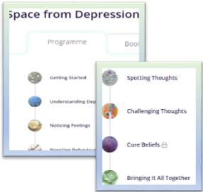 Screenshots of space from depression showing menu items