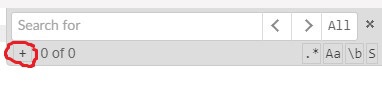 Find tool bar with the "+" icon to open the replace menu highlighted