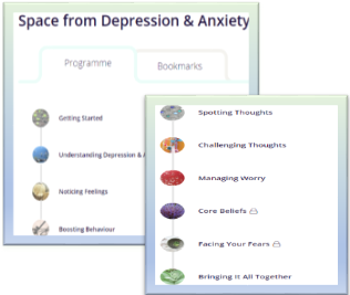 Screenshot of depression and anxiety programme headings