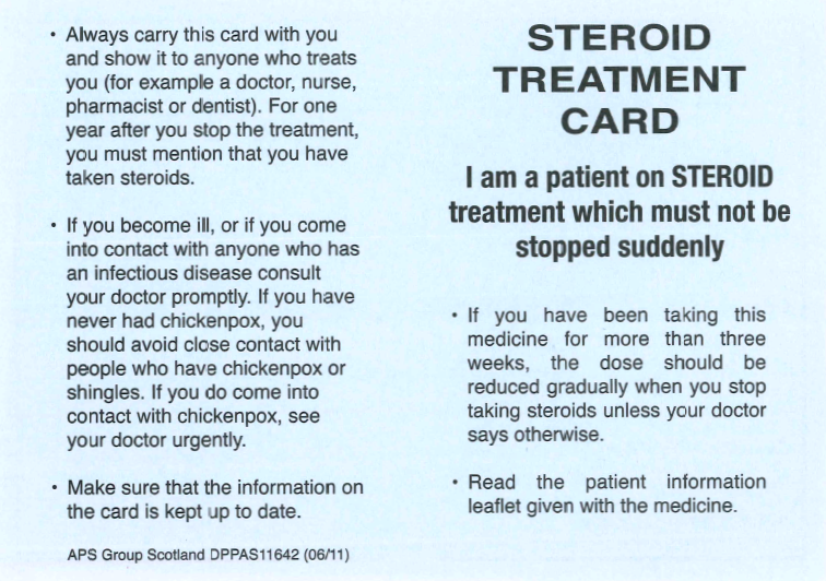 Steroid Treatment Card
