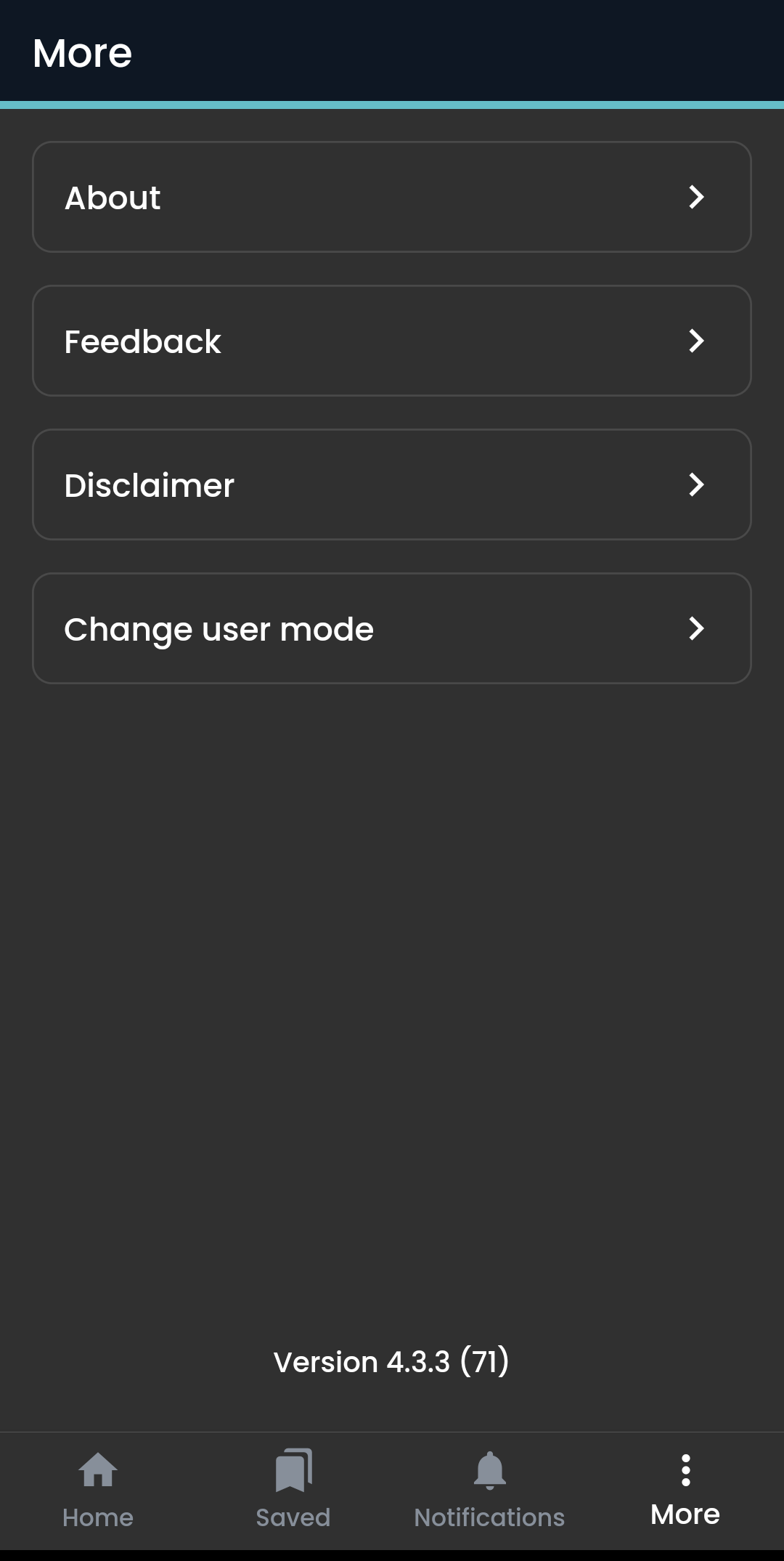 Screenshot of 'More' menu in RDS app.